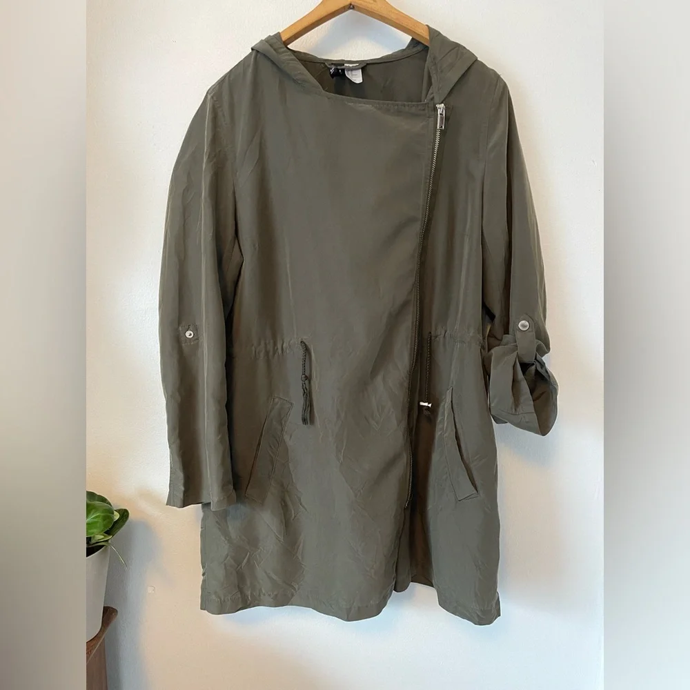 H&M Divided Olive Asymmetrical Zip Utility Jacket | Gorpcore Aesthetic Sz 10
